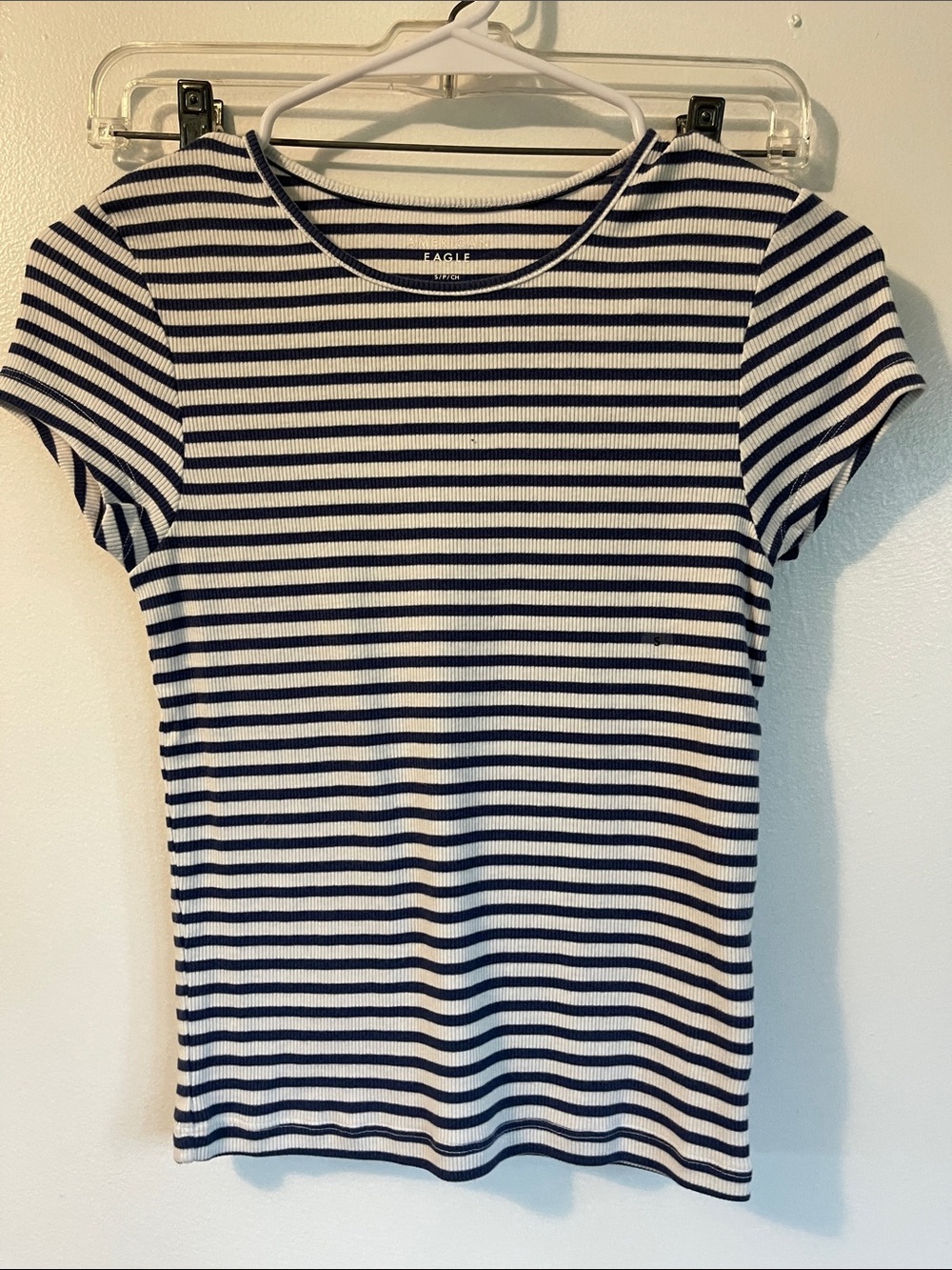 American Eagle Outfitters Navy and White Striped Short Sleeve Tee